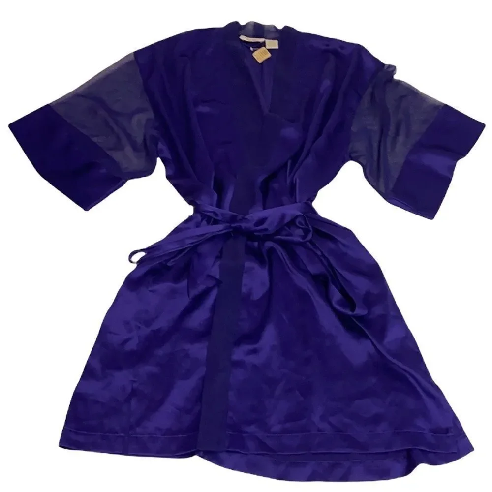 Vintage Victoria’s Secret Gold Tag satin and sheer purple‎ robe C20